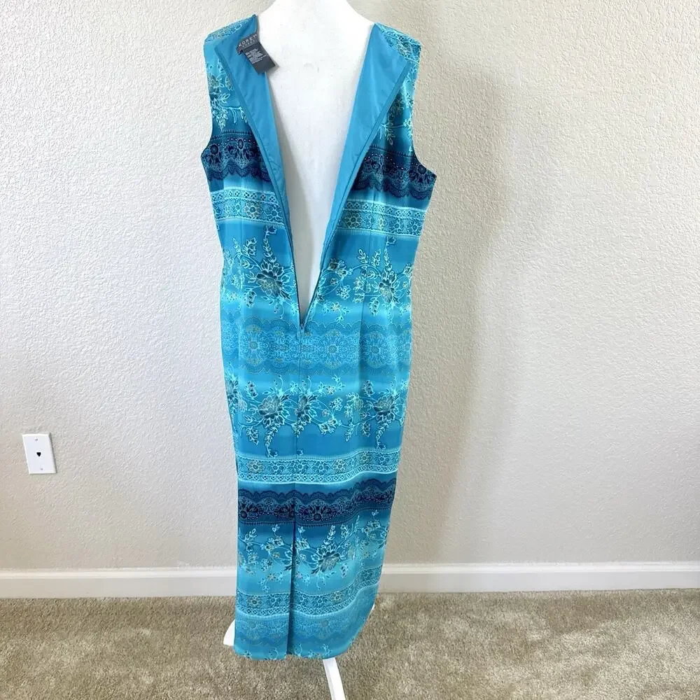 Koret Dress Turquoise Floral Maxi Dress Jacket Set Embroidered 2 Piece Womens 16